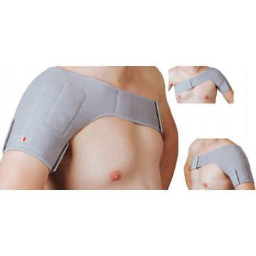 Stabilizator Magnetic pentru Umar cu Turmalina, Fixare Banda Velcro Circumferinta Brat 38-50 cm / Torace 70-104 cm Culoare Gri